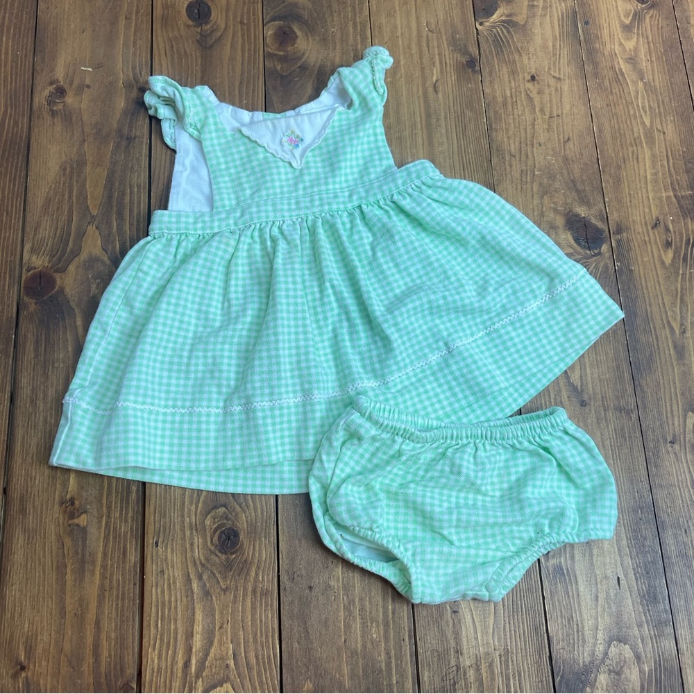 Ralph Lauren size 3 months spring green gingham 2 piece dress and diaper cover